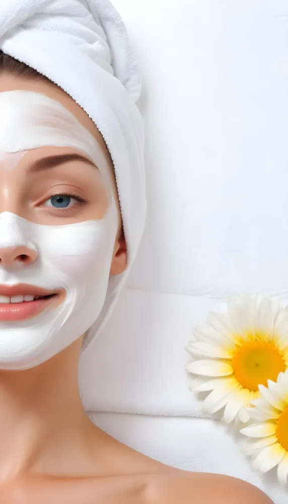 A White Woman Age 25 With A White Towel On Her Head And A White Mask On Her Face In A Spa 18 7682