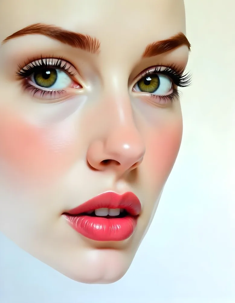 A White Woman Age 25 With Brown Eyes Brown Lips Long Eyelashes Fair Skin And Red Eyebrows On A White Background 39 5bc5