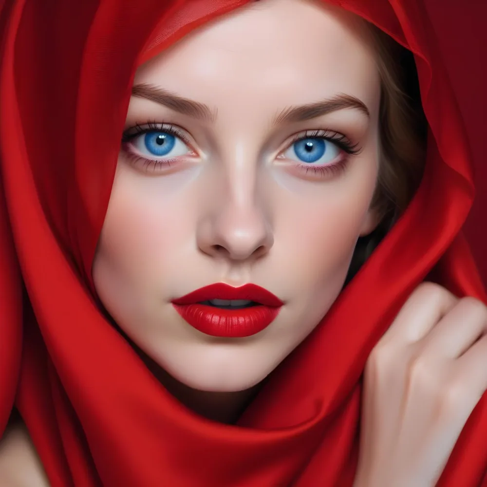 A White Woman Age 28 With Blue Eyes And Red Lips Wearing A Red Veil In A Studio With A Red Background 4 9e11