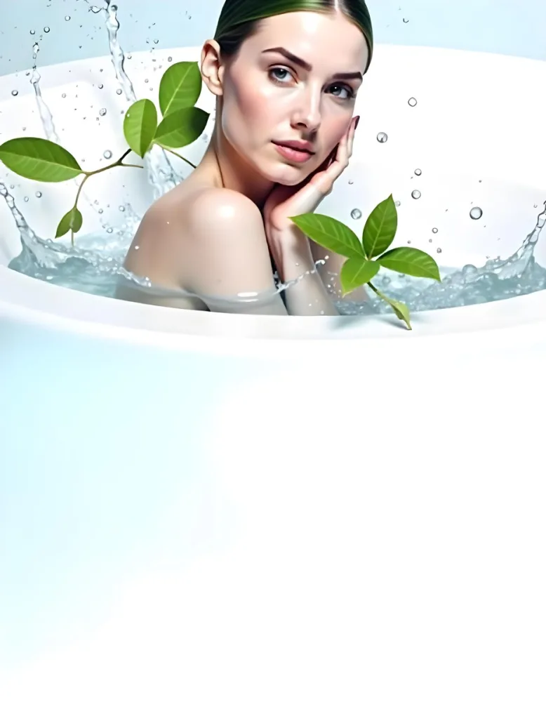 A White Woman Age 28 With Green Hair In A Water Splash With Green Leaves White Background 21 3711