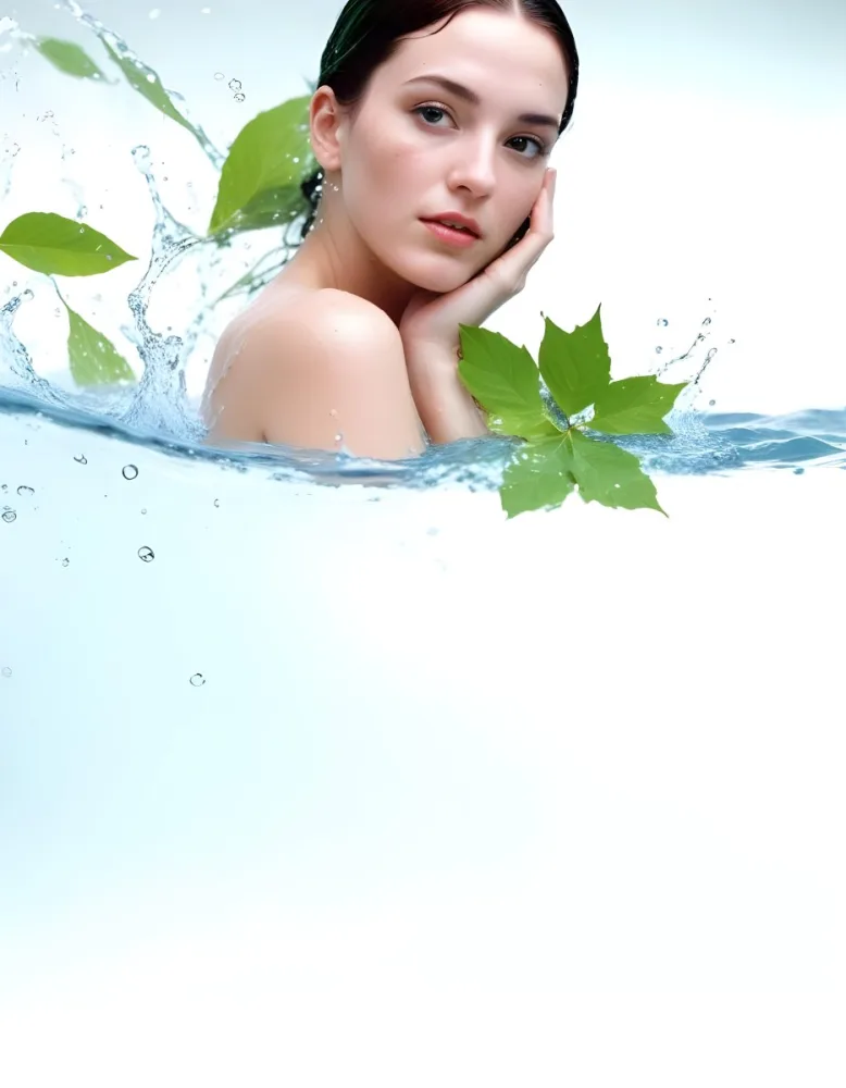 A White Woman Age 28 With Green Hair In A Water Splash With Green Leaves White Background 43 Aaaa