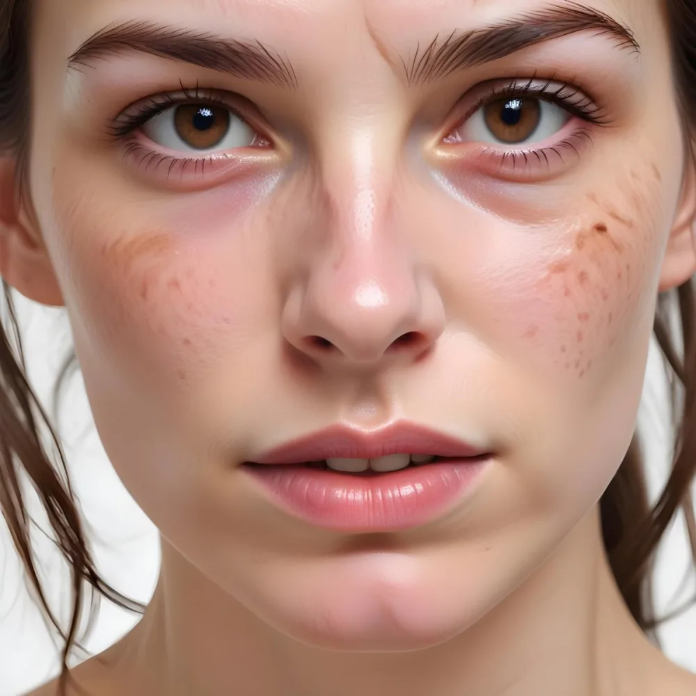 A White Woman Age 30 With Brown Hair Half Of Her Face Is Cracked In A White Background 15 21c1