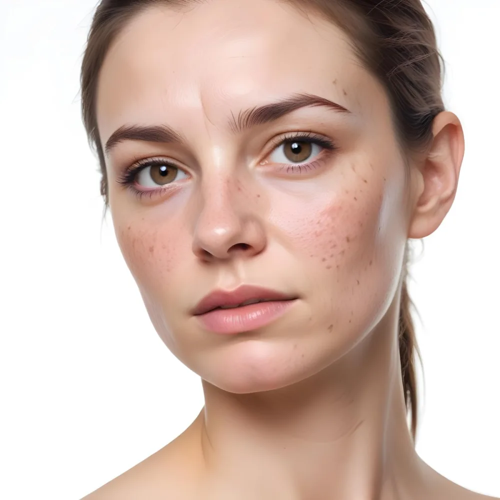 A White Woman Age 30 With Brown Hair Half Of Her Face Is Cracked In A White Background 26 Eea7