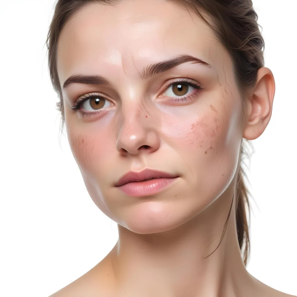 A White Woman Age 30 With Brown Hair Half Of Her Face Is Cracked In A White Background 3 E931