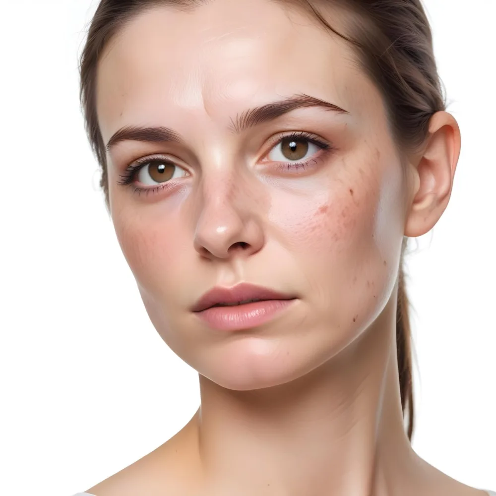 A White Woman Age 30 With Brown Hair Half Of Her Face Is Cracked In A White Background 31 E4a5