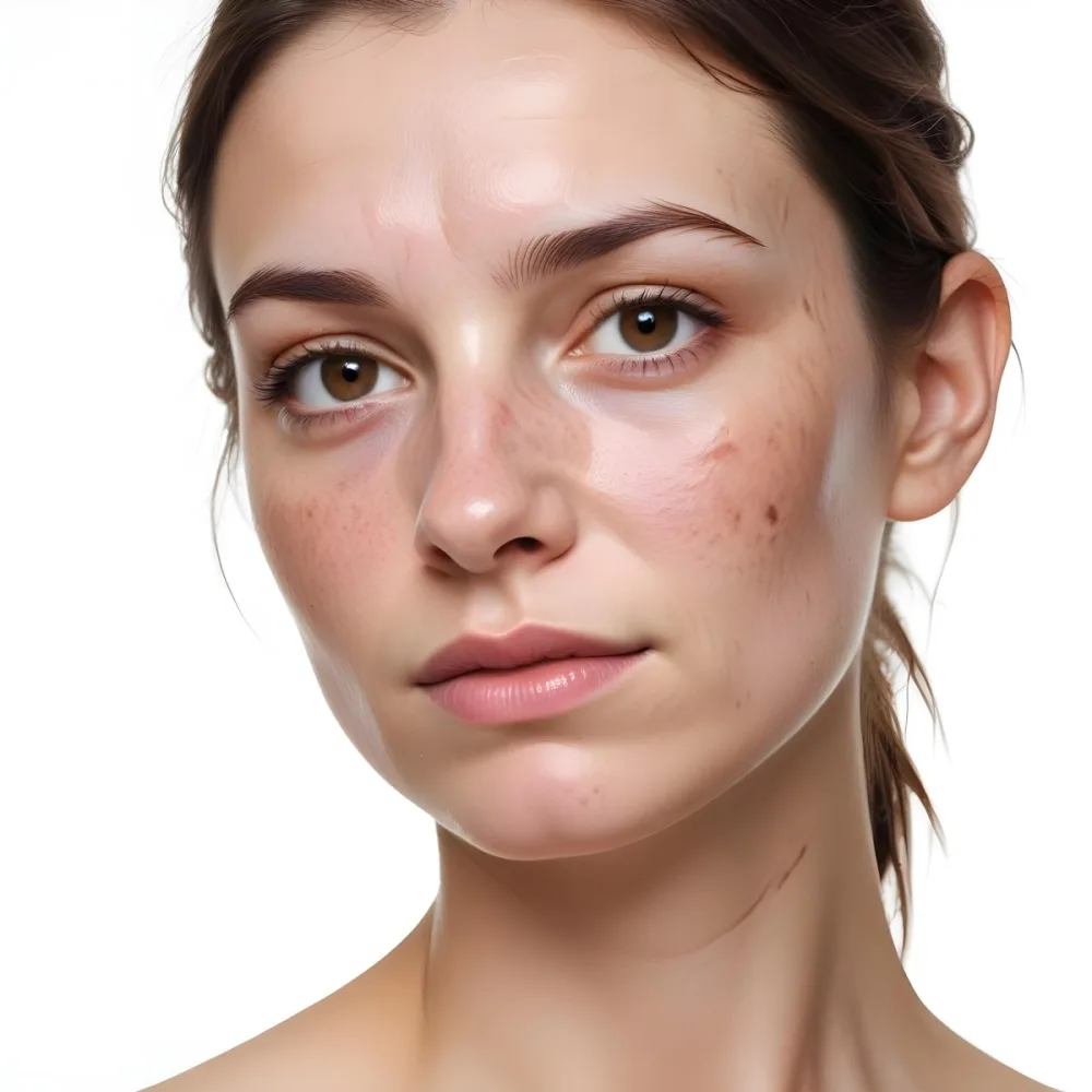 A White Woman Age 30 With Brown Hair Half Of Her Face Is Cracked In A White Background 32 56ba