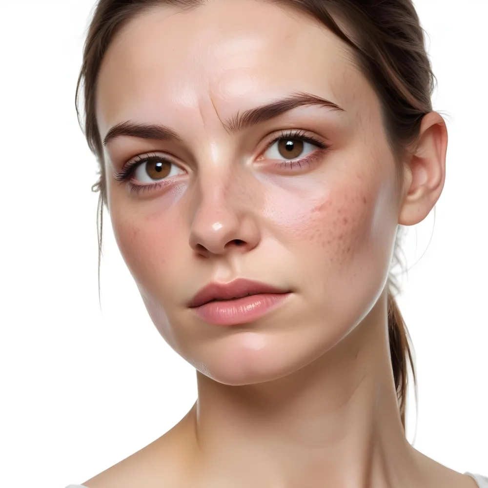 A White Woman Age 30 With Brown Hair Half Of Her Face Is Cracked In A White Background 6 A570