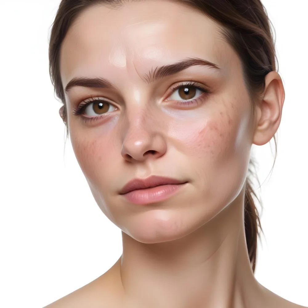 A White Woman Age 30 With Brown Hair Half Of Her Face Is Cracked In A White Background 9 Baa6