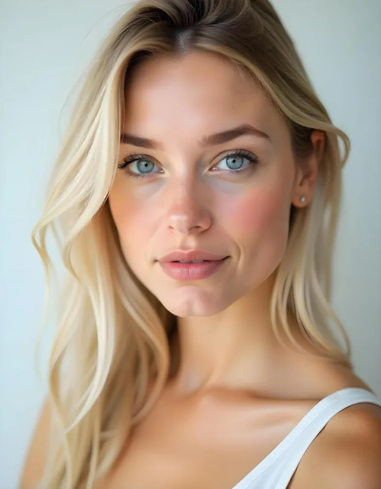 A White Woman In The Age Of 21 Years Old With Blue Eyes Red Lips And Long Eyelashes Light Skin In A White Background 1 7fb6
