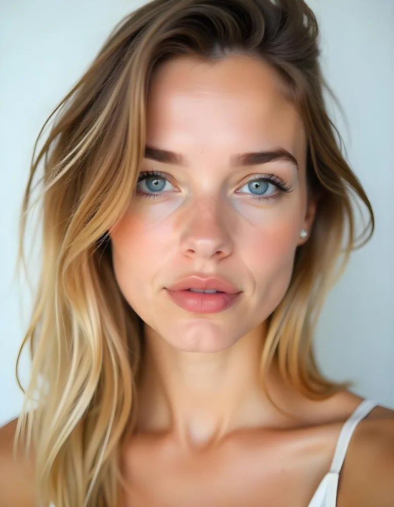 A White Woman In The Age Of 21 Years Old With Blue Eyes Red Lips And Long Eyelashes Light Skin In A White Background 13 70d6