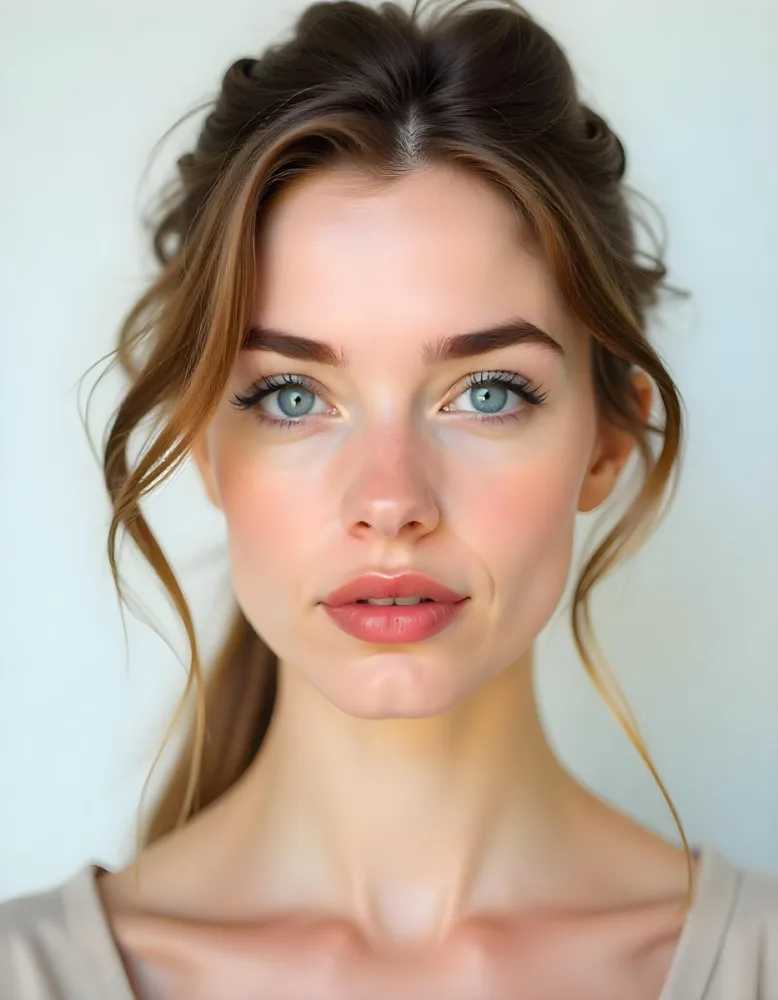 A White Woman In The Age Of 21 Years Old With Blue Eyes Red Lips And Long Eyelashes Light Skin In A White Background 16 Fb25