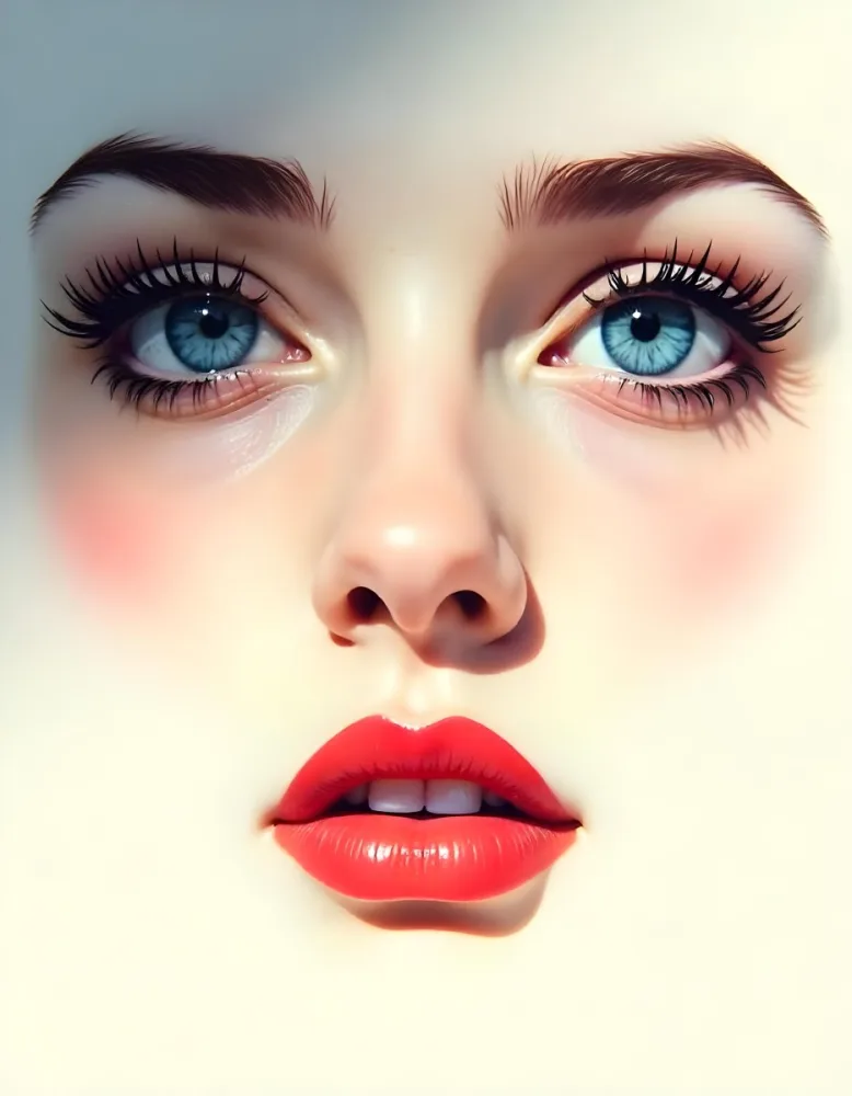 A White Woman In The Age Of 21 Years Old With Blue Eyes Red Lips And Long Eyelashes Light Skin In A White Background 17 92af