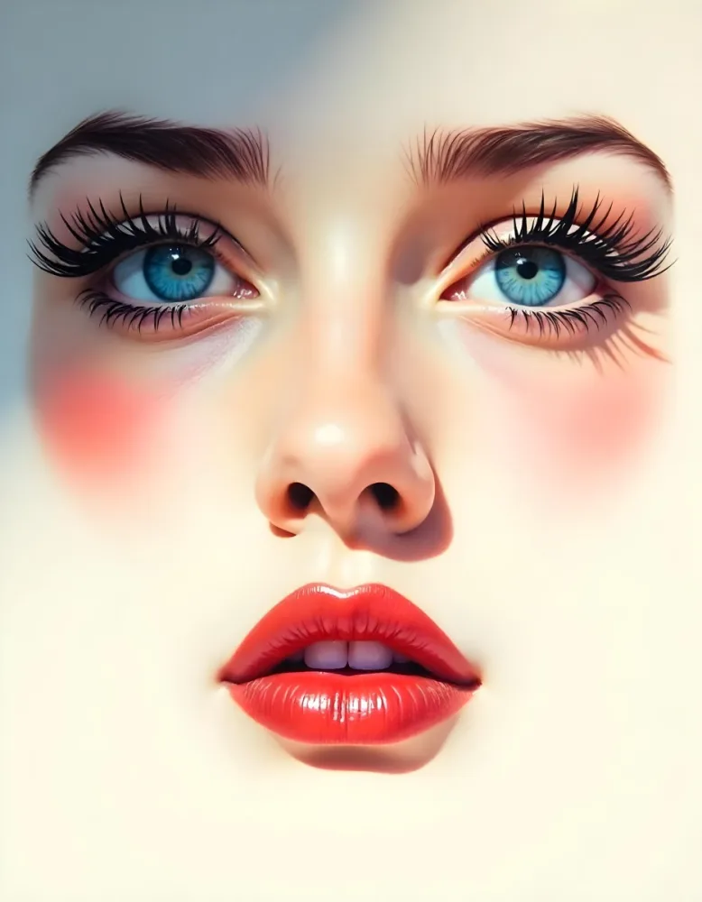 A White Woman In The Age Of 21 Years Old With Blue Eyes Red Lips And Long Eyelashes Light Skin In A White Background 2 A122