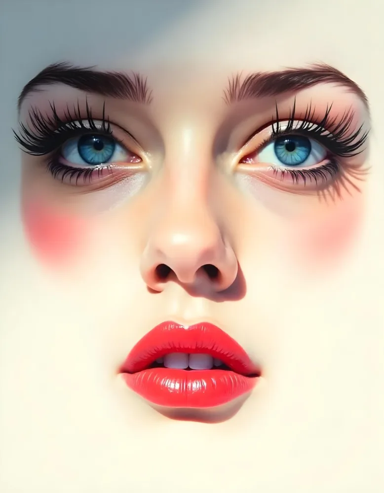 A White Woman In The Age Of 21 Years Old With Blue Eyes Red Lips And Long Eyelashes Light Skin In A White Background 33 5ed6