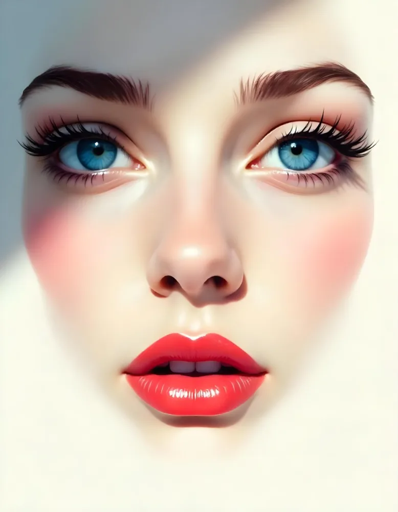 A White Woman In The Age Of 21 Years Old With Blue Eyes Red Lips And Long Eyelashes Light Skin In A White Background 9 Ff35