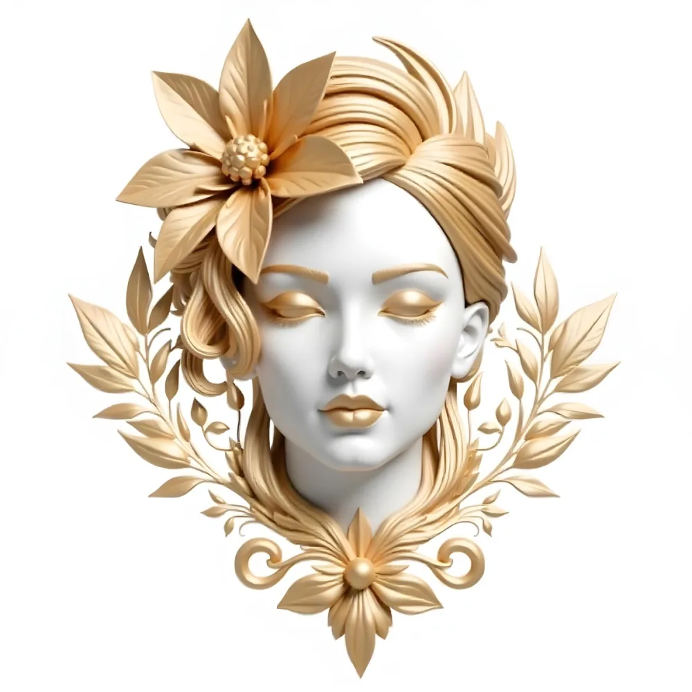 A White Woman With Golden Hair Closed Eyes White Lips 25 Years Old Golden Flower On Her Head White Background 24 87ad