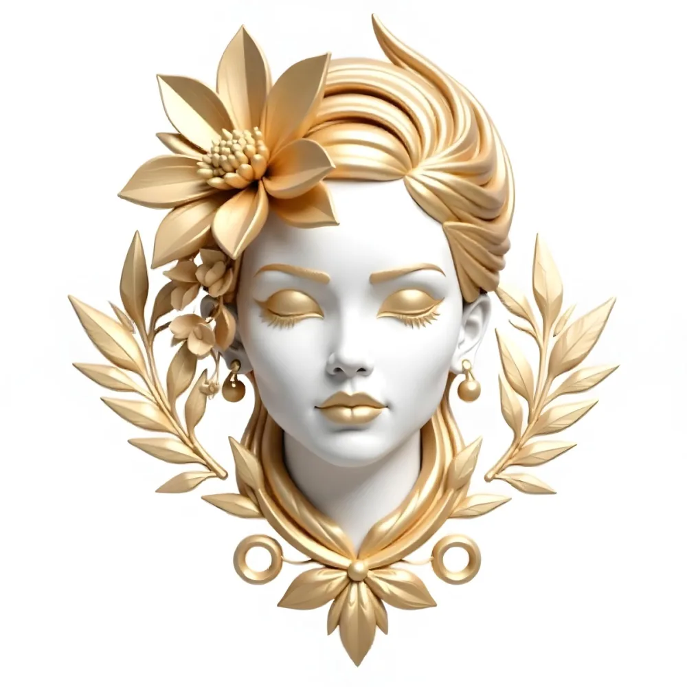 A White Woman With Golden Hair Closed Eyes White Lips 25 Years Old Golden Flower On Her Head White Background 28 1a06