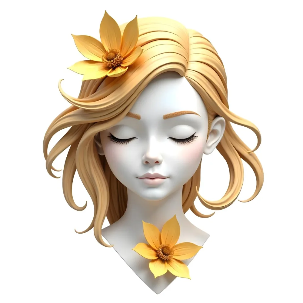 A White Woman With Golden Hair Closed Eyes White Lips 25 Years Old Golden Flower On Her Head White Background 34 D445