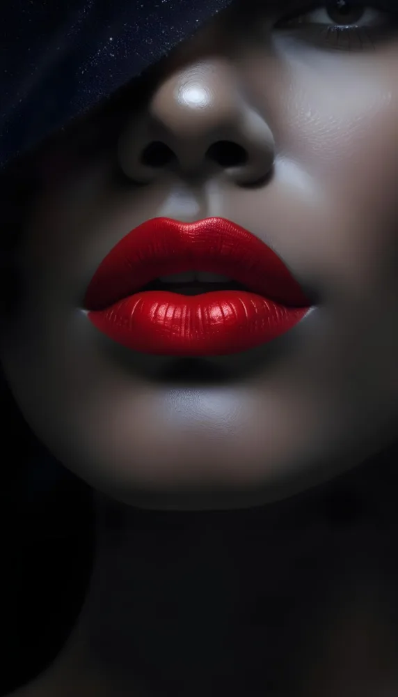 A Woman With Red Lipstick And Dark Skin Half Of The Face Is Covered By A Frosted Glass In A Dark Background 25 3a13