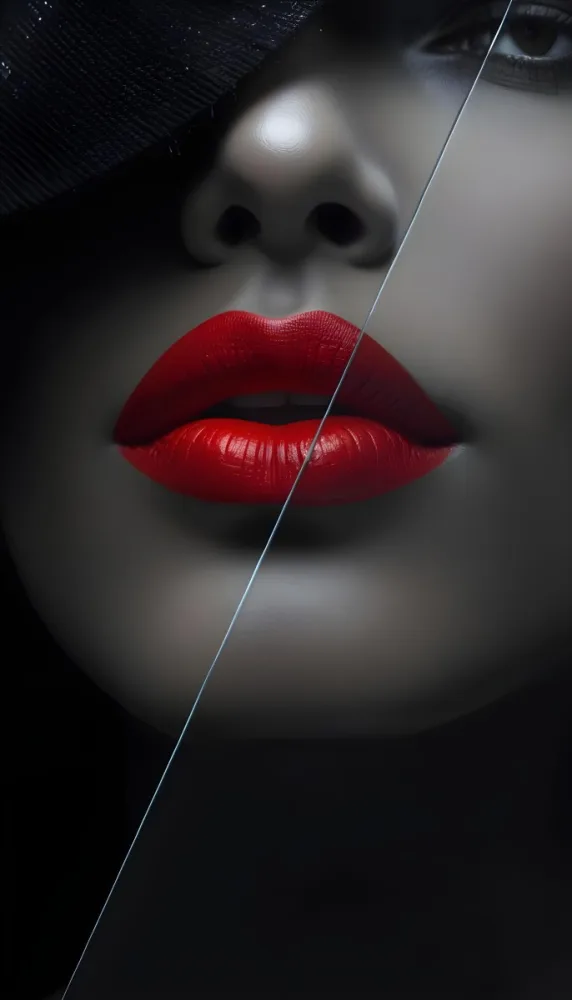 A Woman With Red Lipstick And Dark Skin Half Of The Face Is Covered By A Frosted Glass In A Dark Background 27 F924