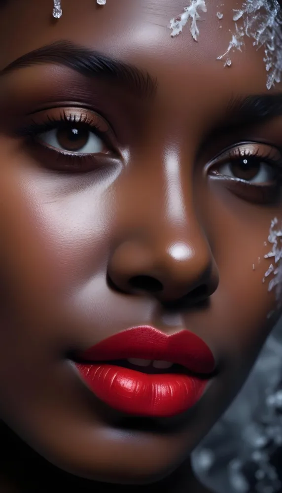 A Woman With Red Lipstick And Dark Skin Half Of The Face Is Covered By A Frosted Glass In A Dark Background 38 7979