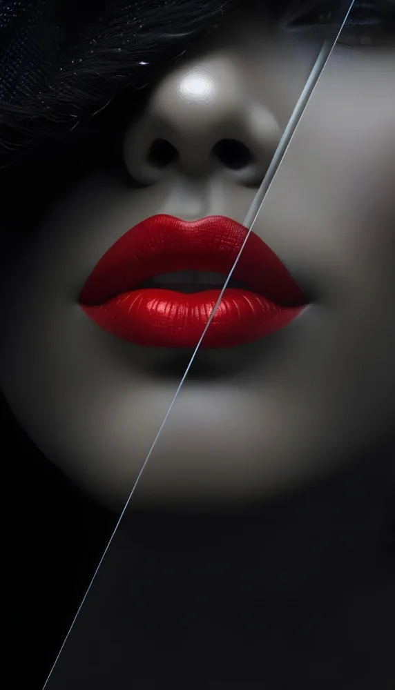A Woman With Red Lipstick And Dark Skin Half Of The Face Is Covered By A Frosted Glass In A Dark Background 9 6709