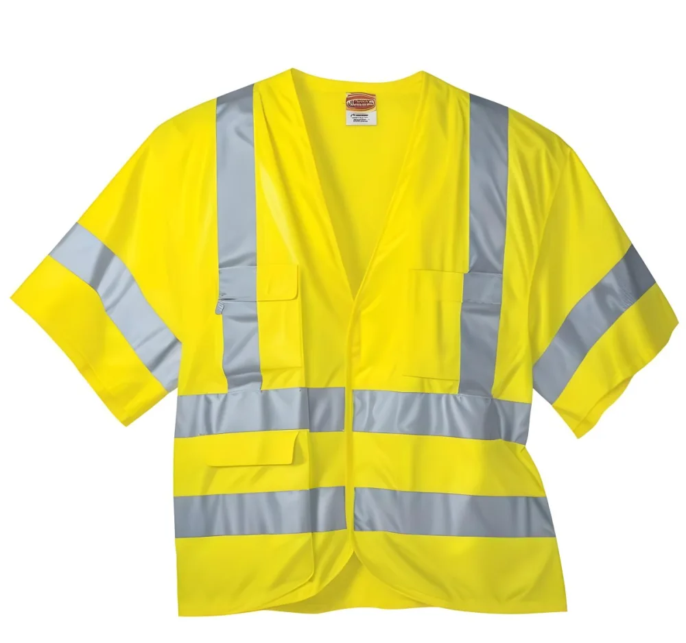 A Yellow Dickies Safety Vest With Reflective Stripes On A White Background 6 7f89