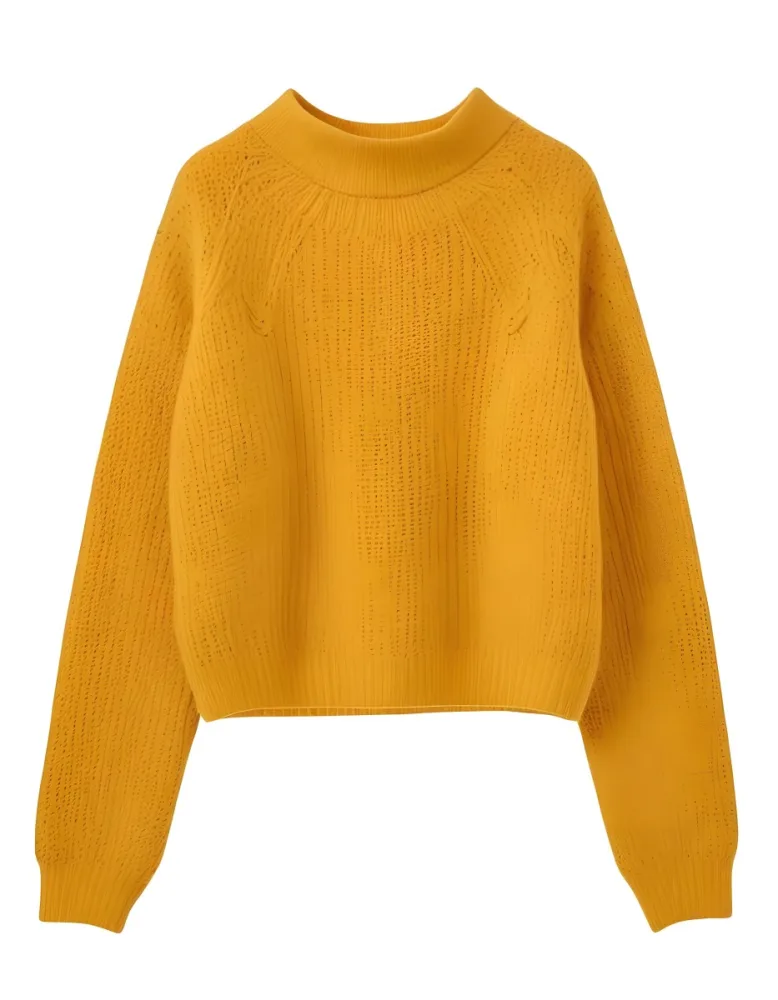 A Yellow Knitted Sweater With Long Sleeves And A High Neck Isolated On A White Background 3 68c8