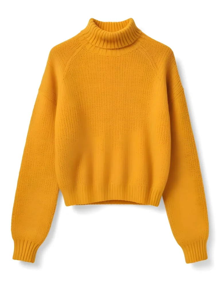 A Yellow Knitted Sweater With Long Sleeves And A High Neck Isolated On A White Background 32 82fa
