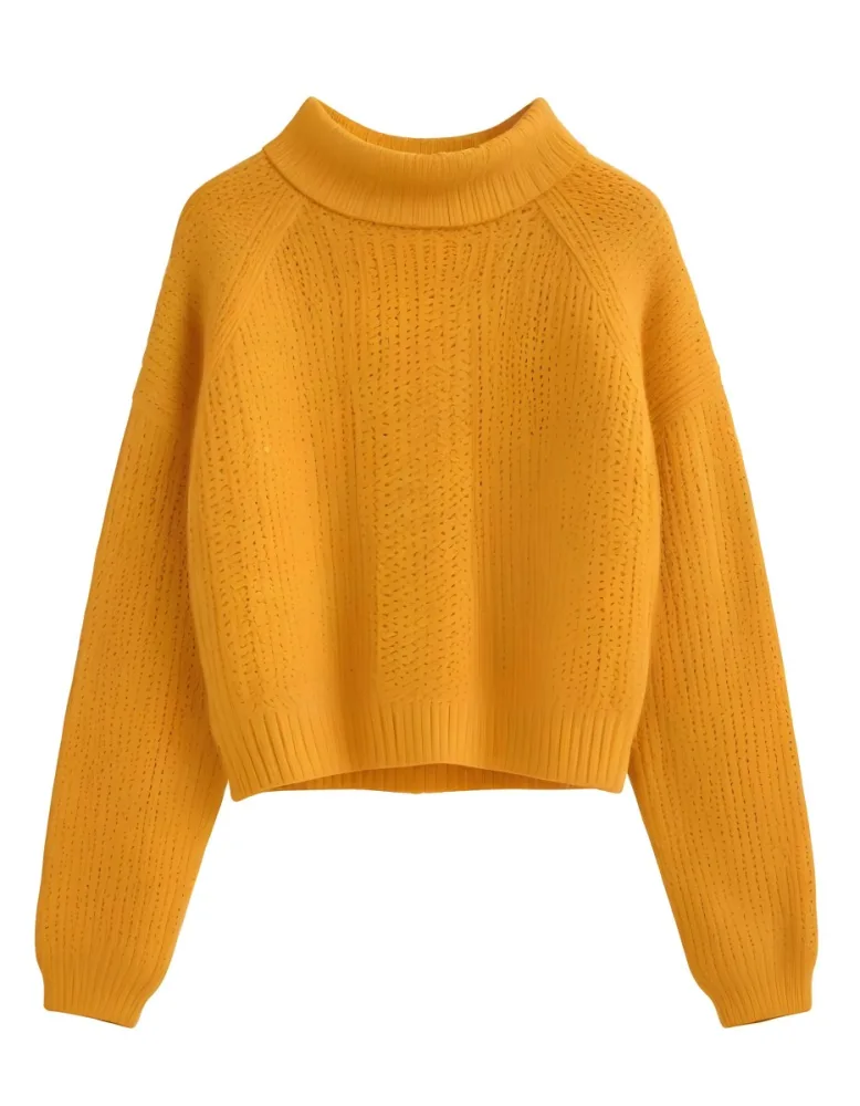 A Yellow Knitted Sweater With Long Sleeves And A High Neck Isolated On A White Background 5 60dc