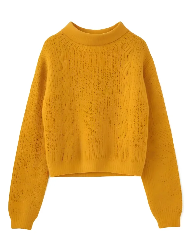 A Yellow Knitted Sweater With Long Sleeves And A High Neck Isolated On A White Background 6 4977