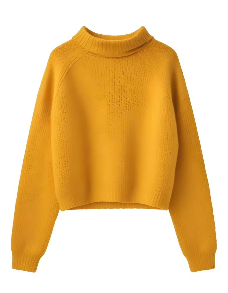 A Yellow Knitted Sweater With Long Sleeves And A High Neck Isolated On A White Background 8 10b6