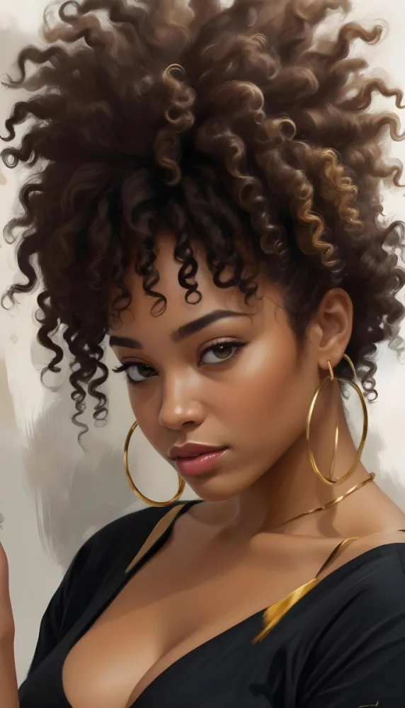 A Young African American Woman With Curly Dark Hair Wearing Gold Hoop Earrings And A Black Top 1 Ccaa