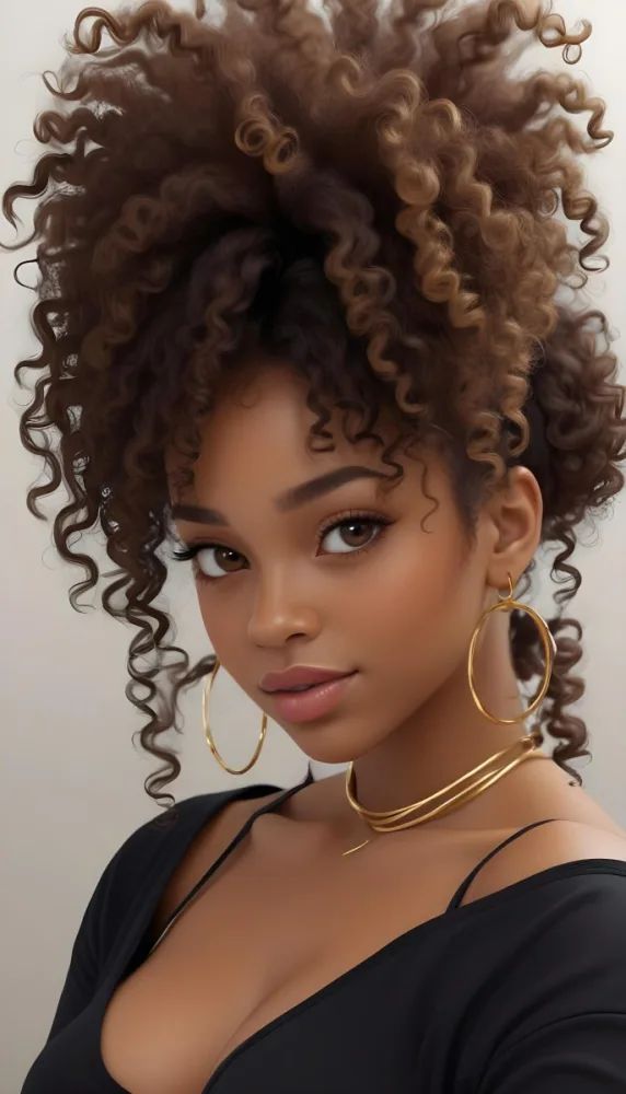 A Young African American Woman With Curly Dark Hair Wearing Gold Hoop Earrings And A Black Top 12 990b