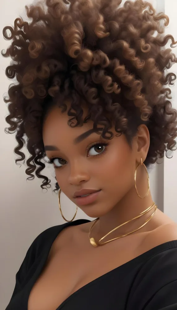 A Young African American Woman With Curly Dark Hair Wearing Gold Hoop Earrings And A Black Top 13 E9be
