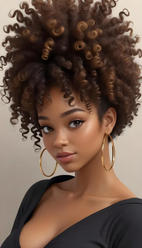 A Young African American Woman With Curly Dark Hair Wearing Gold Hoop Earrings And A Black Top 15 6375