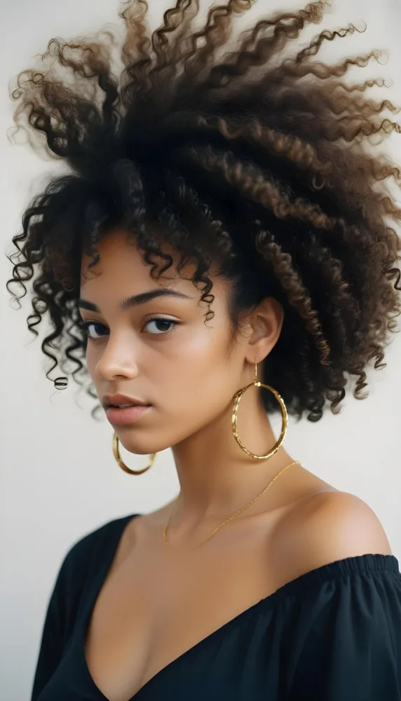A Young African American Woman With Curly Dark Hair Wearing Gold Hoop Earrings And A Black Top 24 7d80