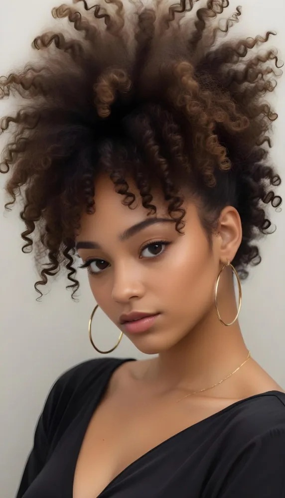 A Young African American Woman With Curly Dark Hair Wearing Gold Hoop Earrings And A Black Top 25 Db2a