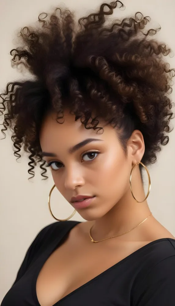 A Young African American Woman With Curly Dark Hair Wearing Gold Hoop Earrings And A Black Top 26 920b