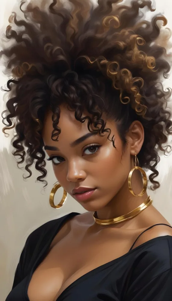 A Young African American Woman With Curly Dark Hair Wearing Gold Hoop Earrings And A Black Top 4 6711