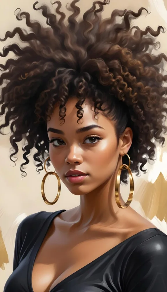 A Young African American Woman With Curly Dark Hair Wearing Gold Hoop Earrings And A Black Top 6 Dc82