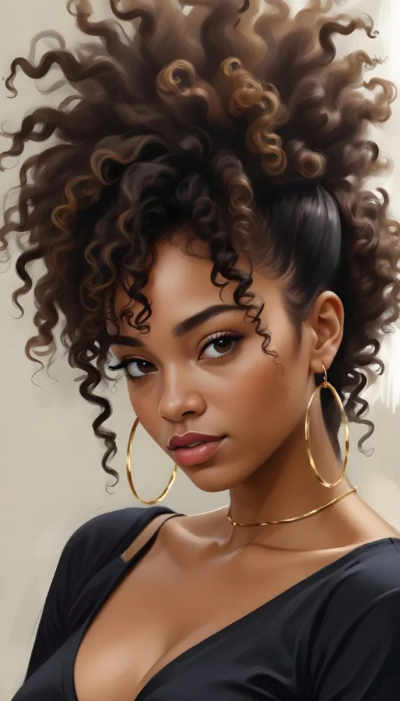 A Young African American Woman With Curly Dark Hair Wearing Gold Hoop Earrings And A Black Top 7 74c0