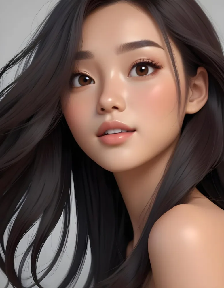A Young Asian Woman With Long Dark Hair Glowing Skin And Natural Makeup 10 9907