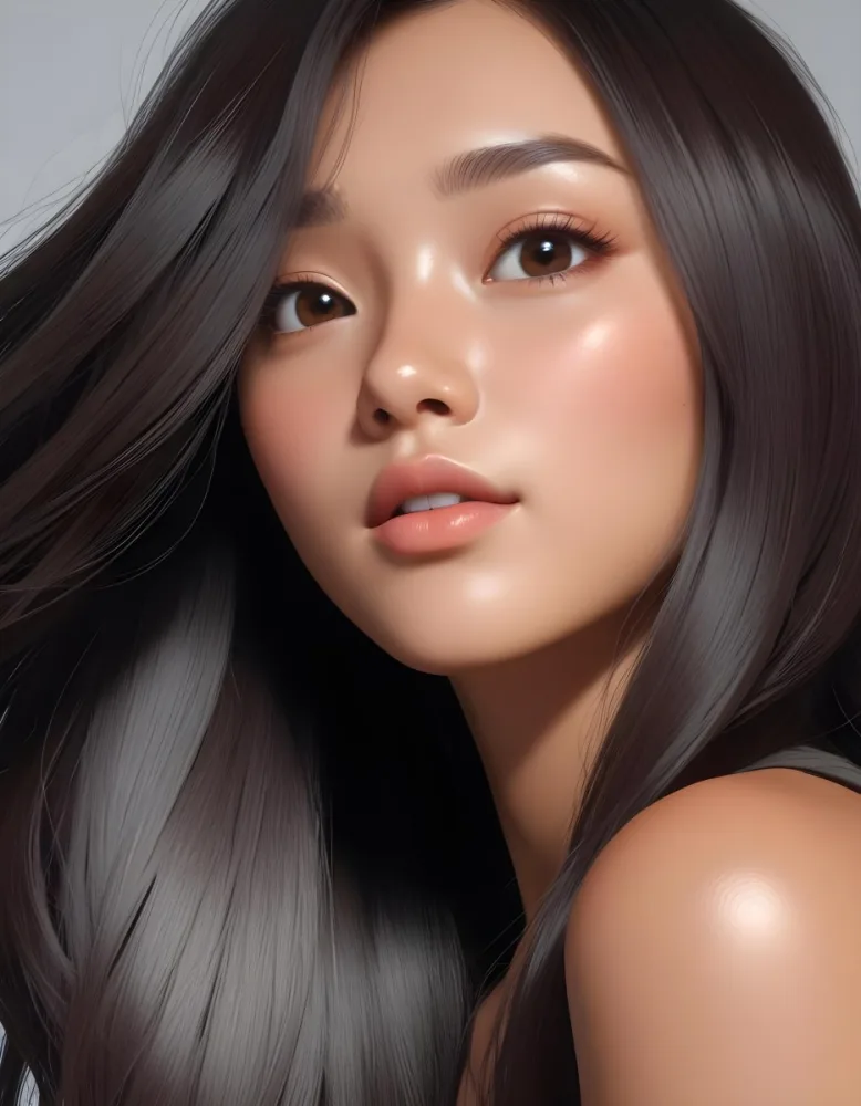 A Young Asian Woman With Long Dark Hair Glowing Skin And Natural Makeup 14 1b23
