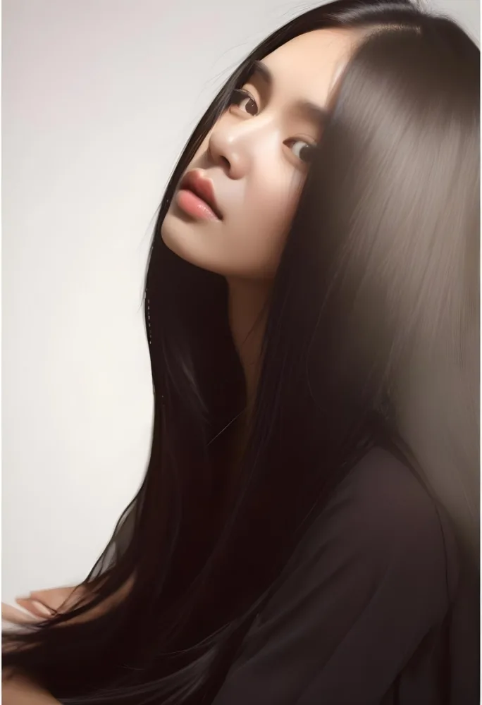 A Young Asian Woman With Long Straight Black Hair Covering Part Of Her Face Wearing A Summer Dress In Bright Sunlight 4 4d1d