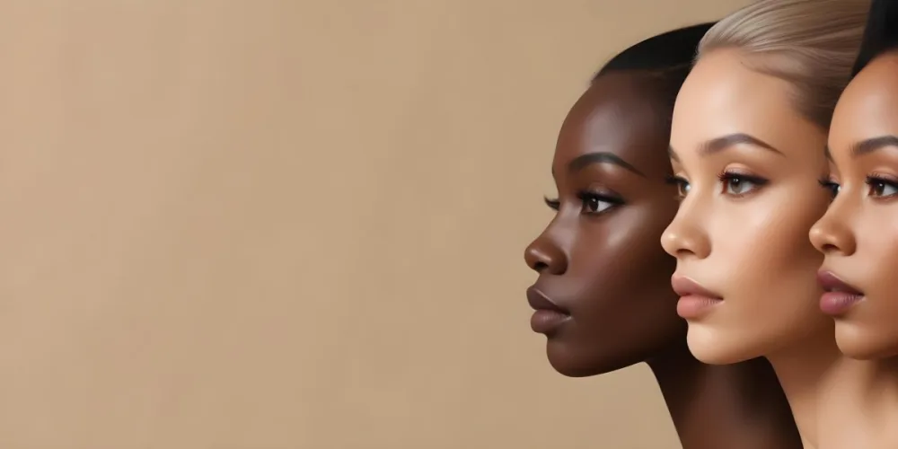 A Young Black Woman With Dark Skin And Long Straight Hair Styled Back Showcasing Her Profile She Has A Subtle Makeup Look With Highlighted Cheekbones And A Dark Lip Color The Background Is A Soft Neutral Beige Tone 56 8dad