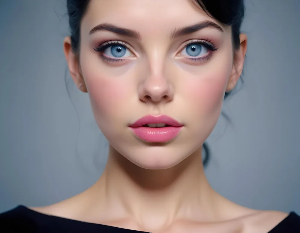 A Young Caucasian Woman With Black Hair Blue Eyes And Pink Lipstick Wearing A Blue Top 13 8c16