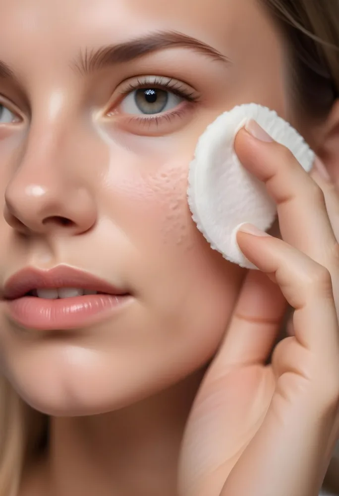 A Young Caucasian Woman With Fair Skin Blue Eyes And Light Brown Hair Applying Moisturizer To Her Face With A Cotton Pad In A Bright Bathroom 2 84f5