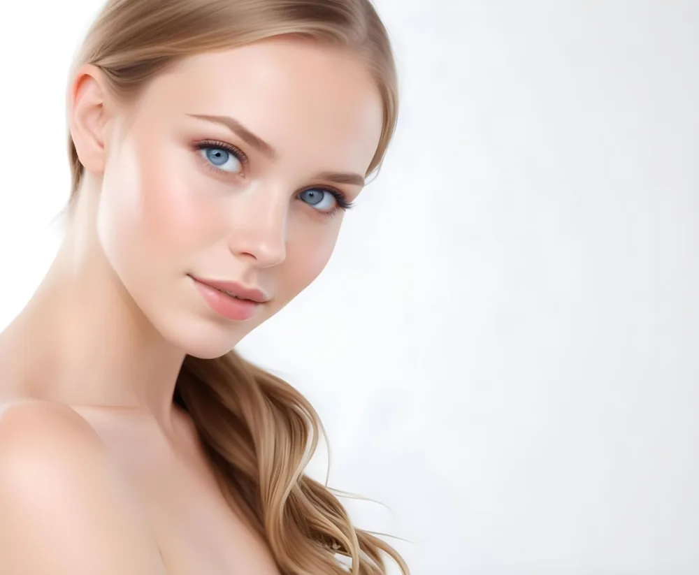 A Young Caucasian Woman With Long Blonde Hair Blue Eyes And Light Skin She Has A Natural Makeup Look And Is Posing Against A Plain White Background 19 60ea