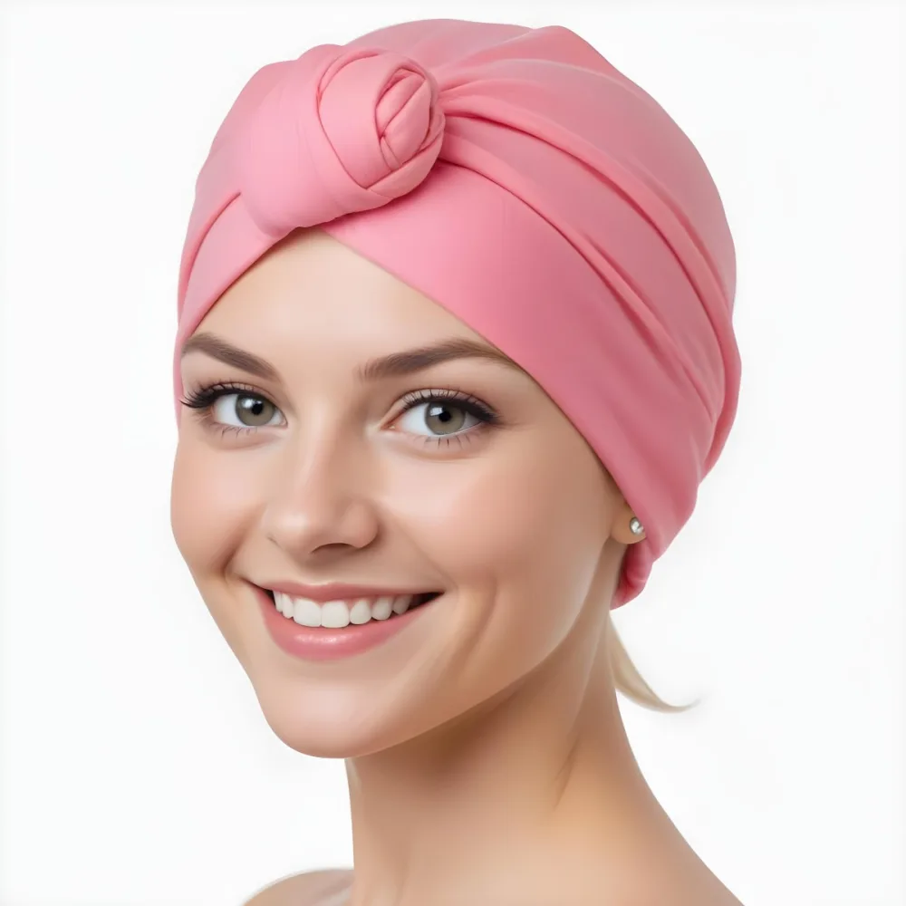 A Young Caucasian Woman With Long Blonde Hair Wearing A Pink Turban Style Headwrap Smiling At The Camera 9 Efca